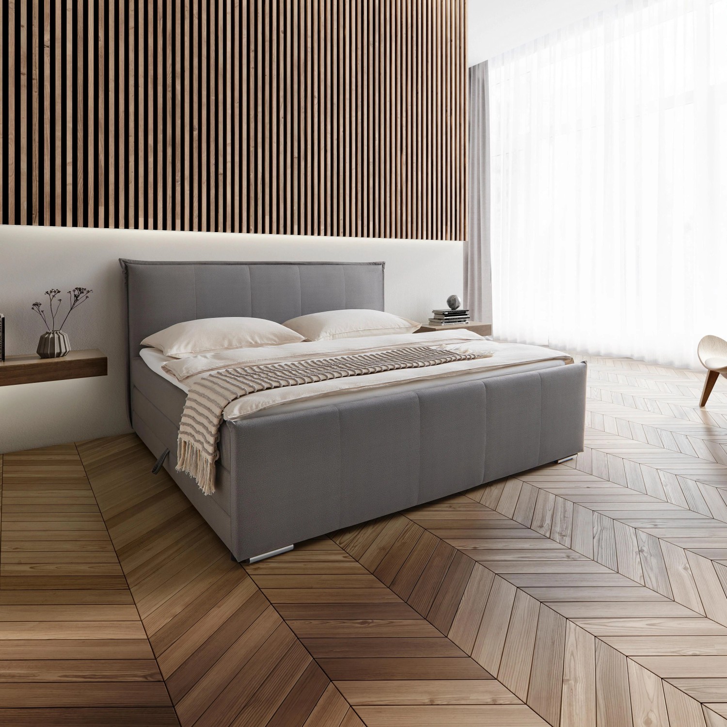 Bessagi Home Boxspringbett Leonora Grau ca. 200x200 cm mit Topper