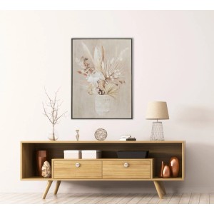 Art Universe Leinwandbild Trockenblumen in Vase, 62x82 cm. Naturmotiv in harmonischen Beige-Tönen, gerahmt, Wanddeko.
