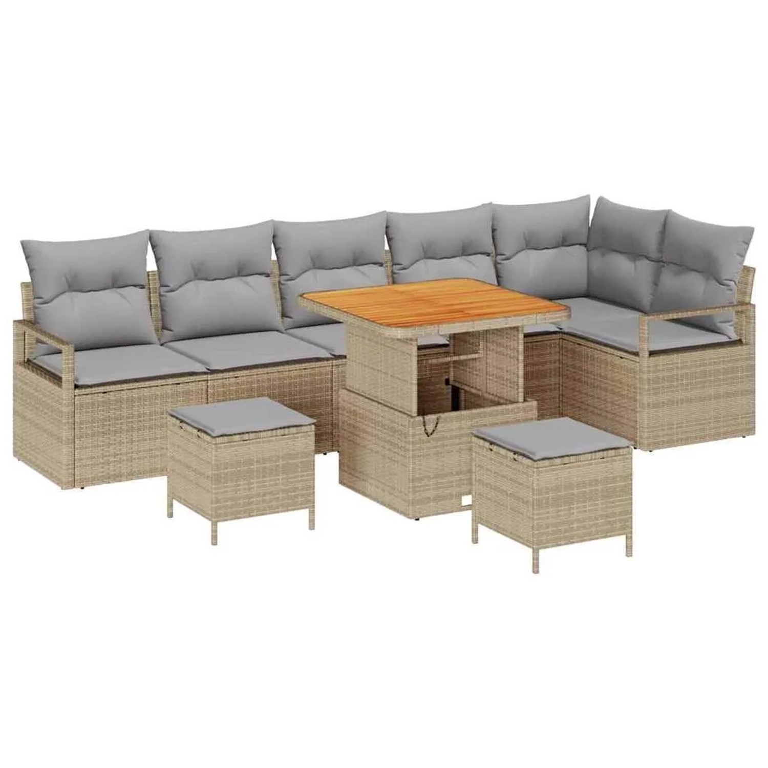 vidaXL Garten-Sofa-Set mit Kissen 9-Tlg Beige und Hellgrau 3364492