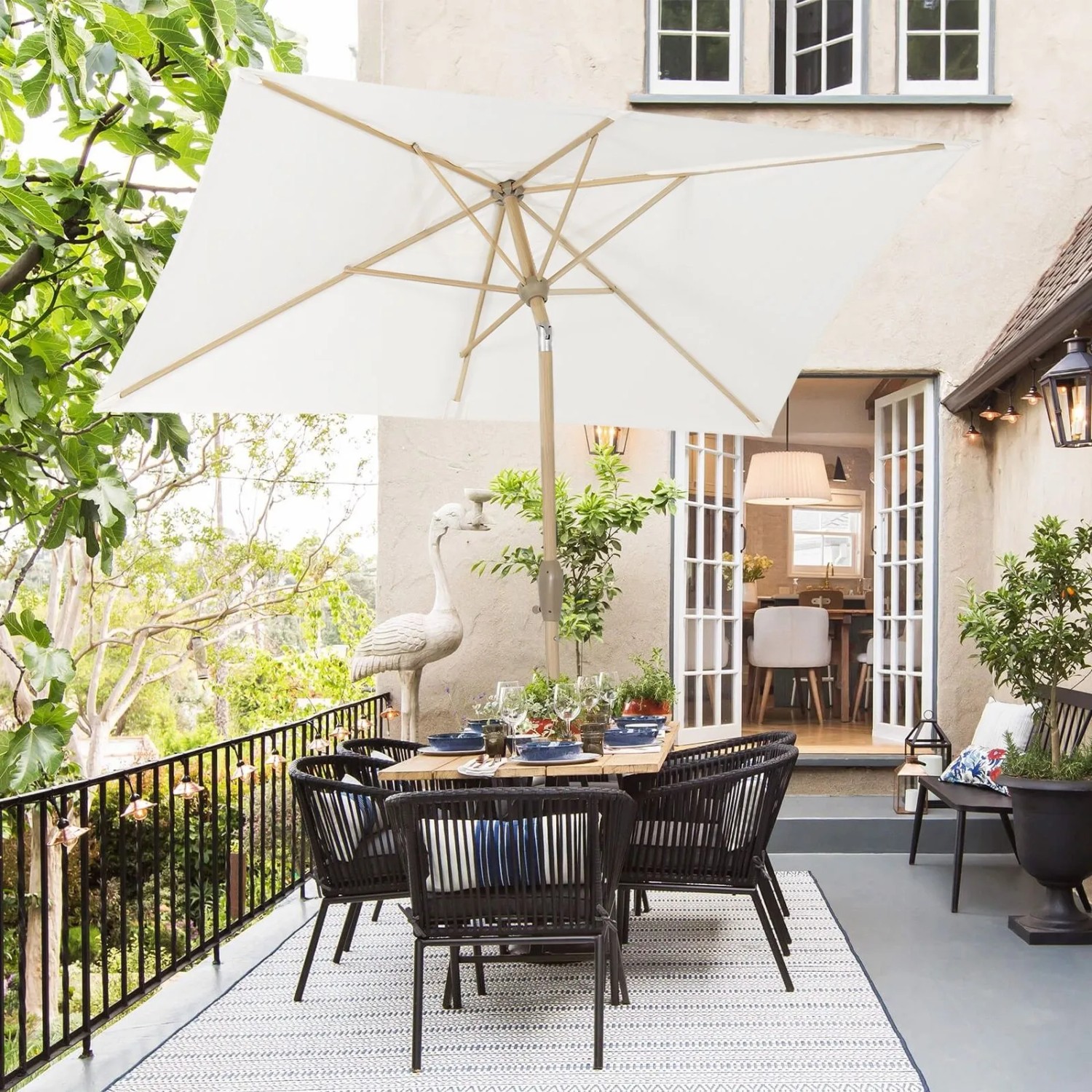 Sekey Aluminium Sonnenschirm 210 x 140 cm Rechteckig Knickbar Holzoptik Gartenschirm für Balkon Terrasse und Garten UPF50+ Sonnenschutz