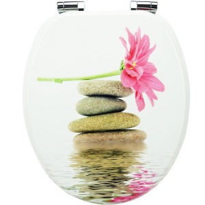 Sanfino WC-Sitz Gerbera: Toilettendeckel mit Stein-Blumen-Motiv und Absenkautomatik.