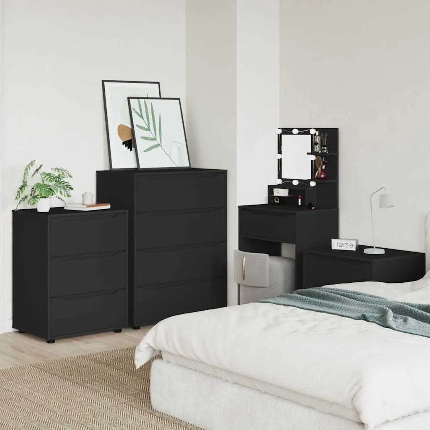 vidaXL Stauraumschränke, 2 Stk., schwarz, Holzwerkstoff, Wohnzimmerschränke im Schlafzimmer.
