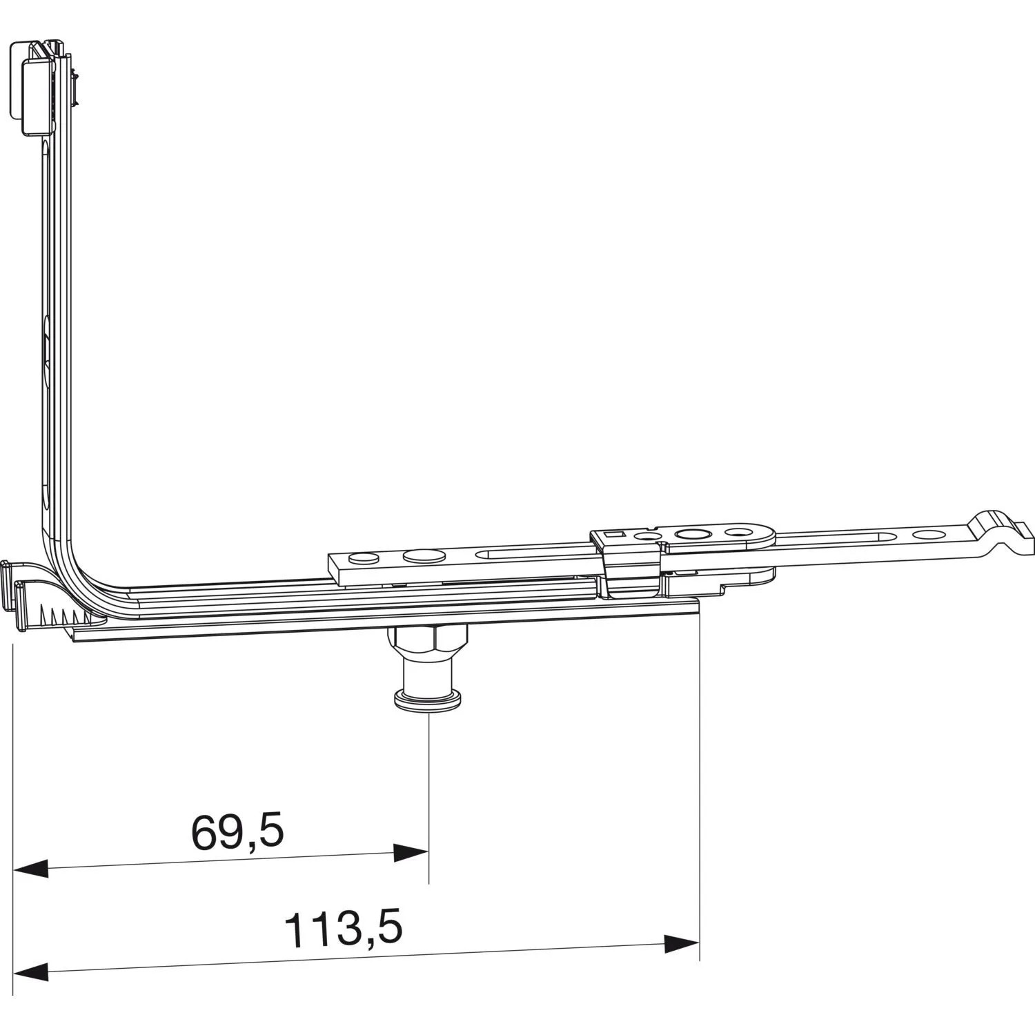 Macomm Eckumlenkung für Bodenschwelle 14L Flügelfalzbreite 260-1800mm Silber