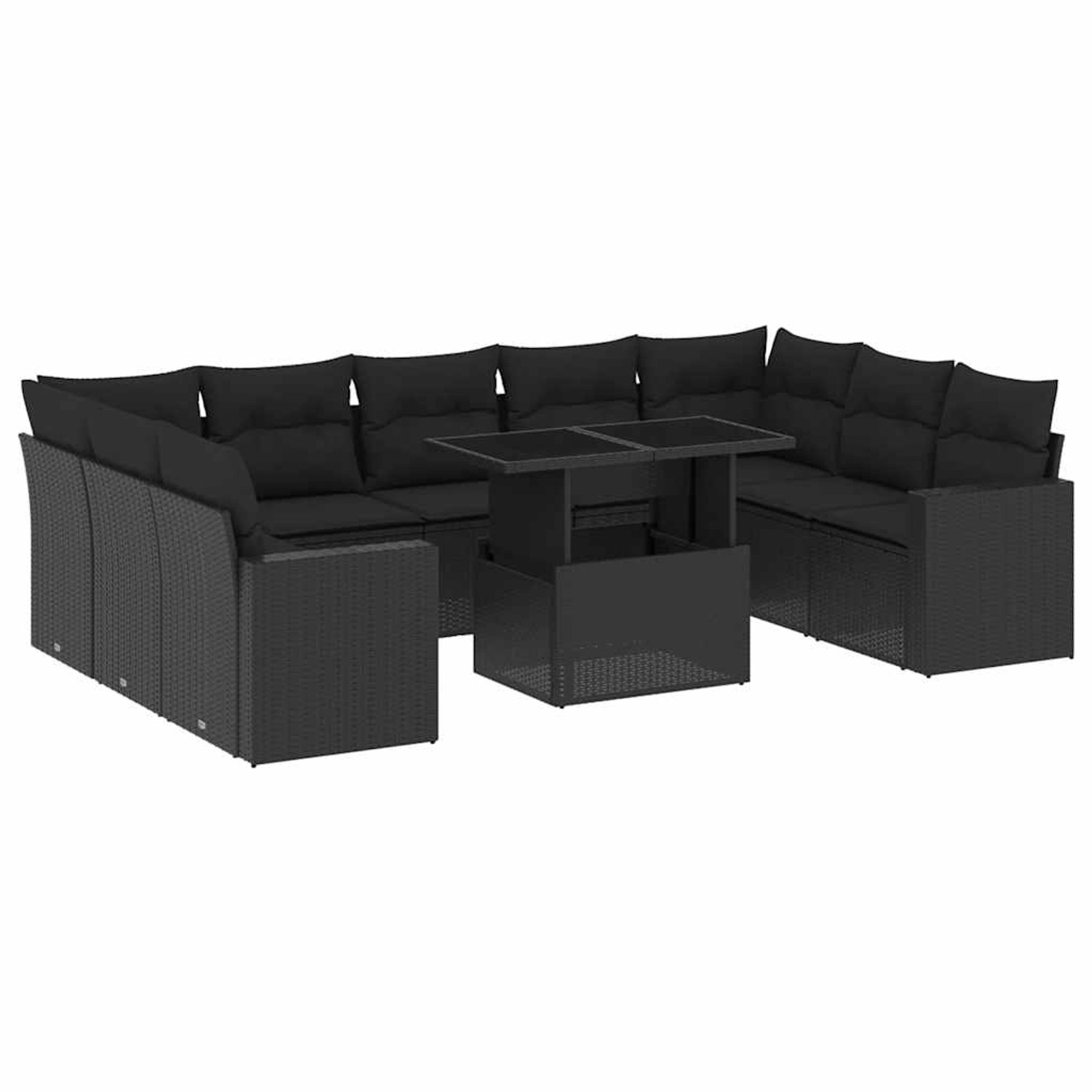 vidaXL 10-Tlg Garten-Sofagarnitur mit Kissen Schwarz Poly Rattan 3267475 günstig online kaufen