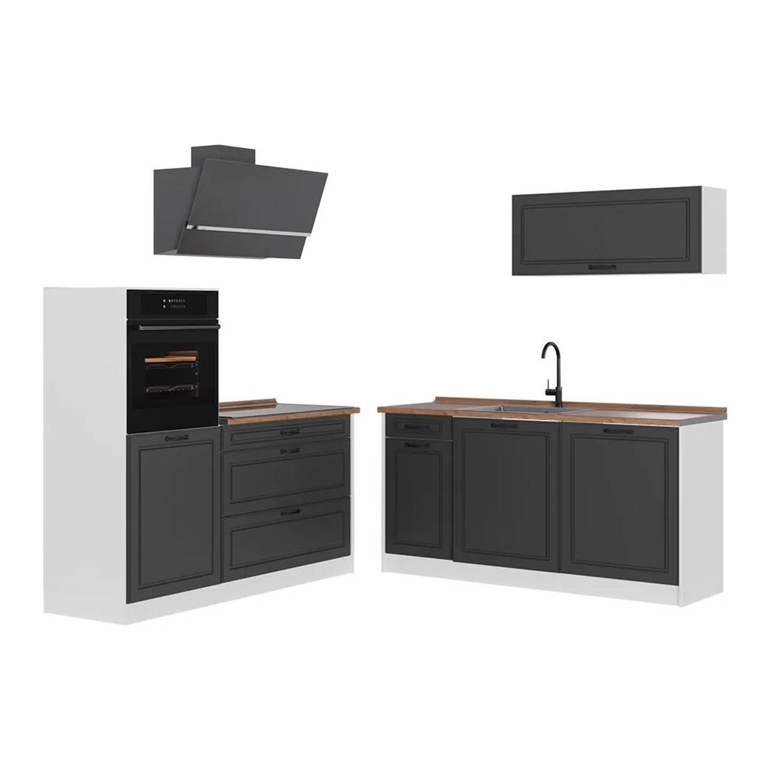 Vicco Küchenzeile R-Line Anthrazit Landhaus/Weiß 160 x 143 Arbeitsplatte Goldkraft Eiche Art Nr 67719