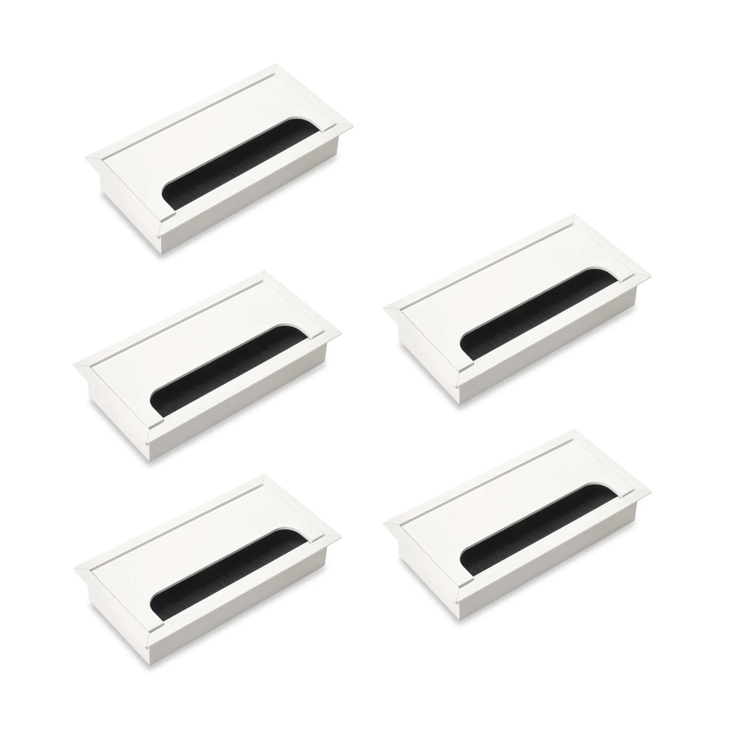 Emuca Satz von 5 Kabeldurchführungen für Quadrum Tisch Rechteckig 159 x 80 mm Unterputzmontage Aluminium Weiß Metallic