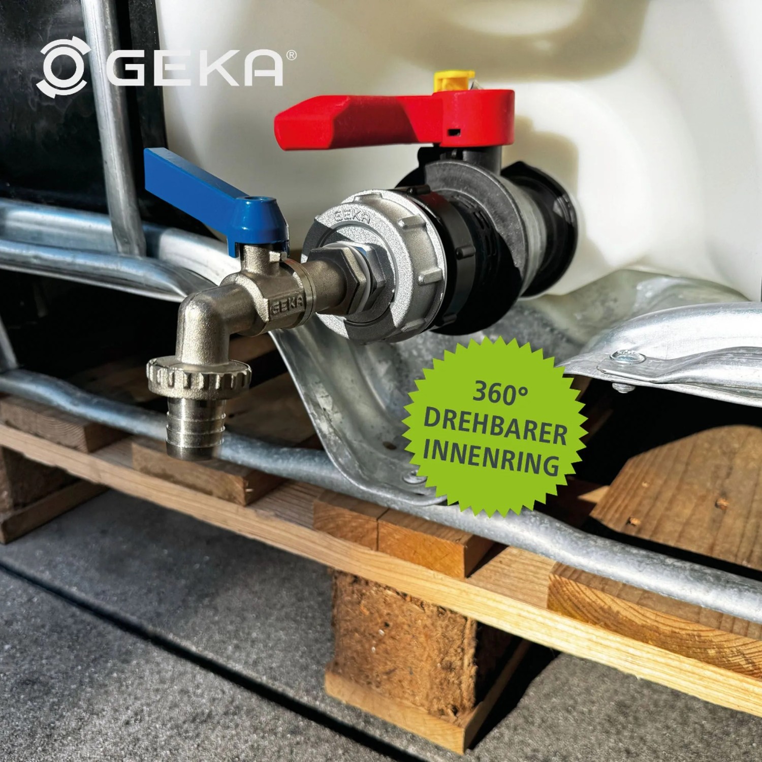 GEKA plus IBC Adapter 2-teilig aus Aluminium, passend für Regentonnen und Wasserzapfstellen.