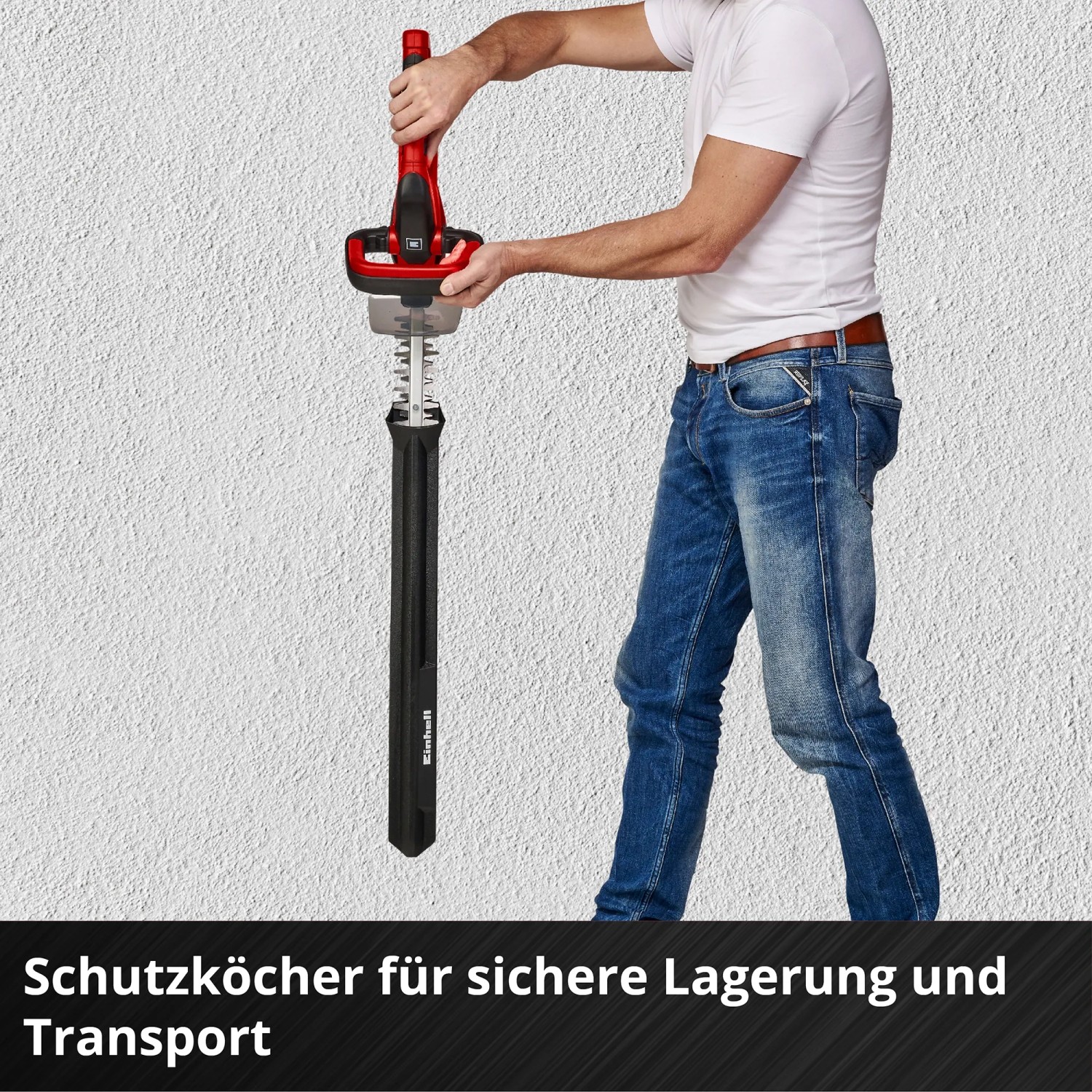 Einhell Akku-Heckenschere GC-CH 1855/1 Li Kit mit Schutzhülle für Messer zur sicheren Lagerung.