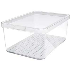 Weißer Rotho Kühlschrankorganizer Cauma 4,65 l mit transparentem Behälter und Deckel.