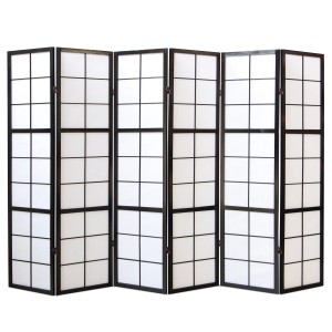 Homestyle4u 6-tlg. Paravent Shoji in Schwarz 264x175 cm 284