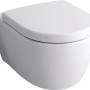 Weißes, spülrandloses Geberit iCon Wand-WC-Set mit WC-Sitz und Absenkautomatik.