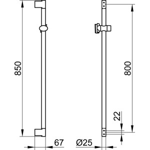 Technische Zeichnung: Keuco Plan Brausestange 54985, Chrom, 800 mm, mit Maßen.