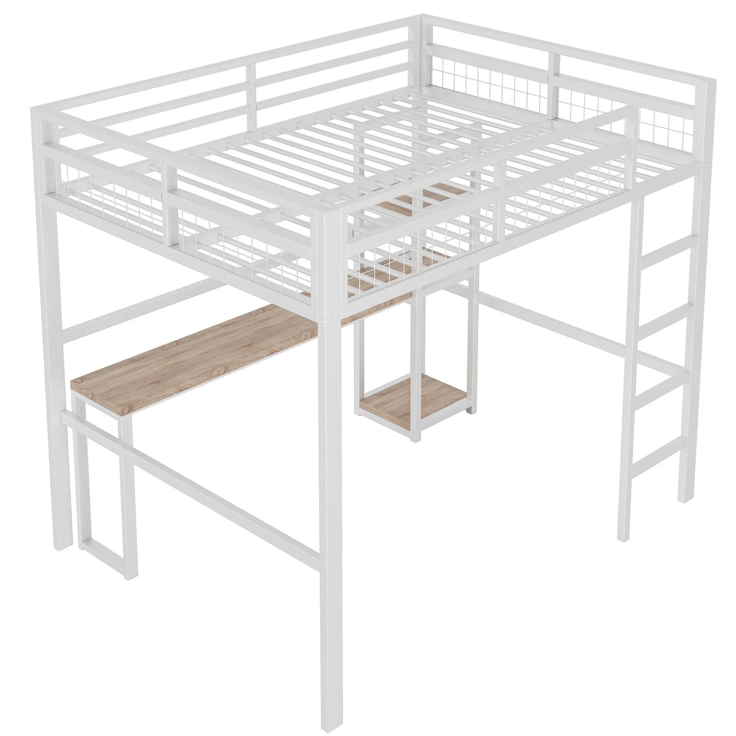 okwish Hochbett 140x200cm mit Schreibtisch und USB Type C Weiß ohne Matratze