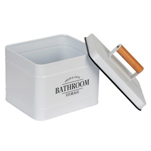 Weiße Wenko Badbox Pali mit Deckel und Bambusgriff, 18x16x15,5 cm, zur Aufbewahrung im Badezimmer.