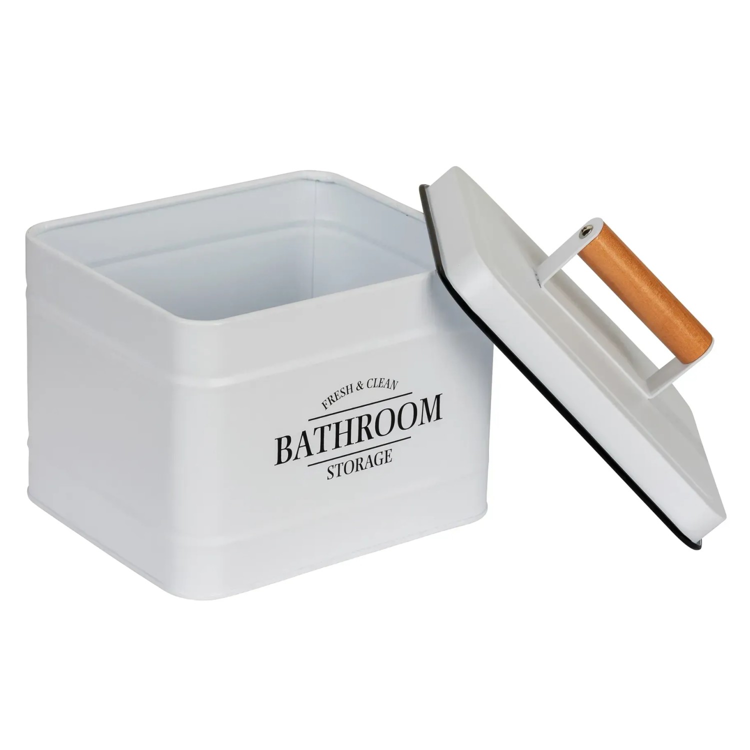 Weiße Wenko Badbox Pali mit Deckel und Bambusgriff, 18x16x15,5 cm, zur Aufbewahrung im Badezimmer.