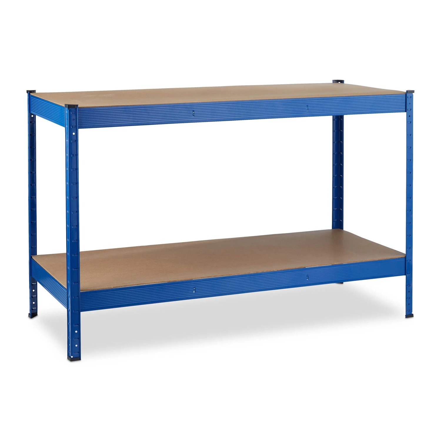 Relaxdays Werkbank mit 2 Ebenen Stahl MDF Blau Natur Höhenverstellbar 90,5 cm x 141 cm x 61 cm 16 kg
