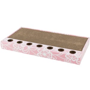 Rosa Trixie Kratzpappe mit Bällen und Katzenminze, 48x25cm, für Katzen zum Krallenwetzen und Spielen.