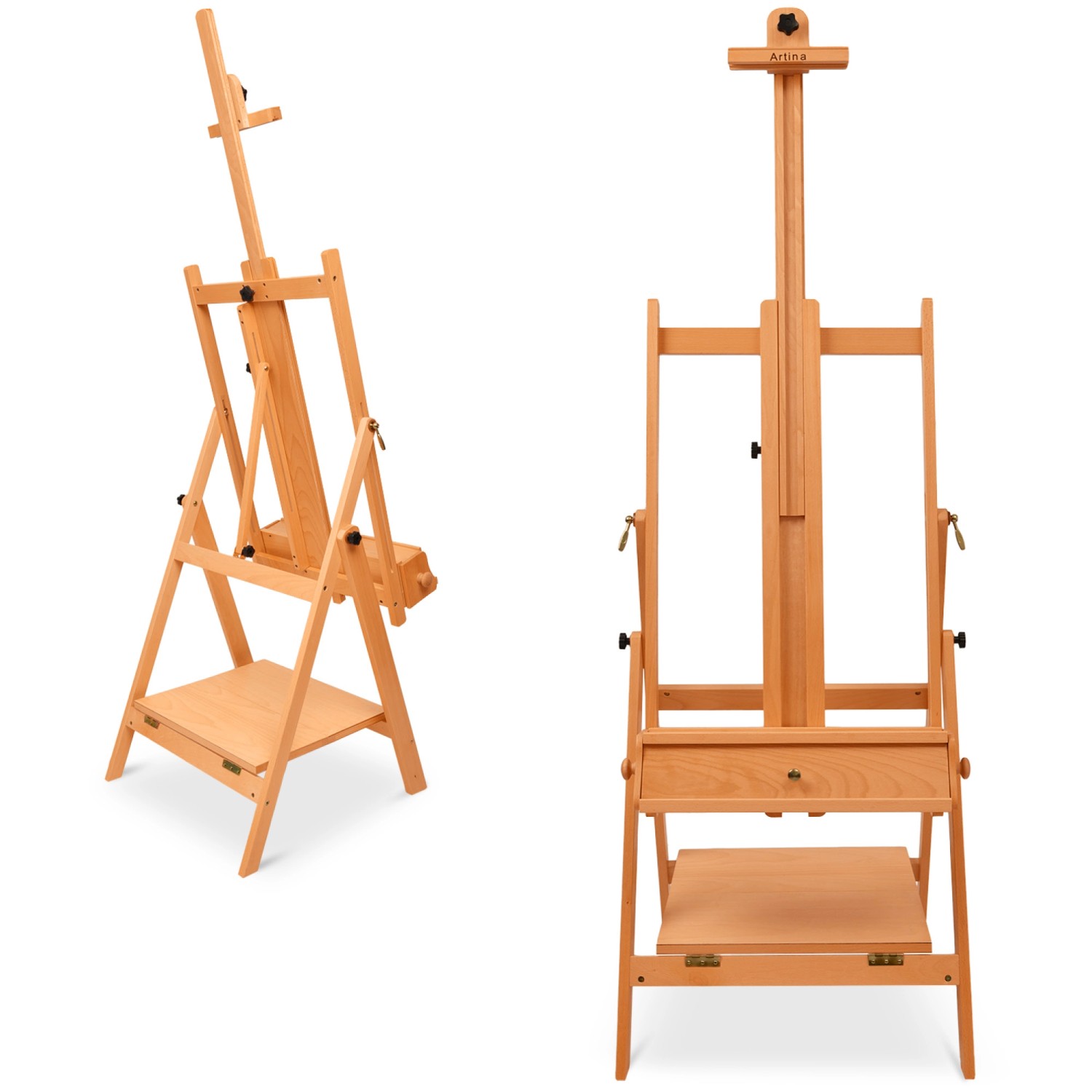 Artina Napoli Staffelei aus Buchenholz, Atelierstaffelei mit Schublade und Ablage.