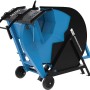 Güde Wippsäge GWS 700 ZR HM-2: Blaue Wippkreissäge mit Fahrwerk und schwarzer Sägeblattschutzhaube.