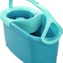Leifheit Clean Twist Disc Mop Ergo Set, Reinigungsgerät mit Eimer und Schleudersieb in Türkis und Mintgrün.