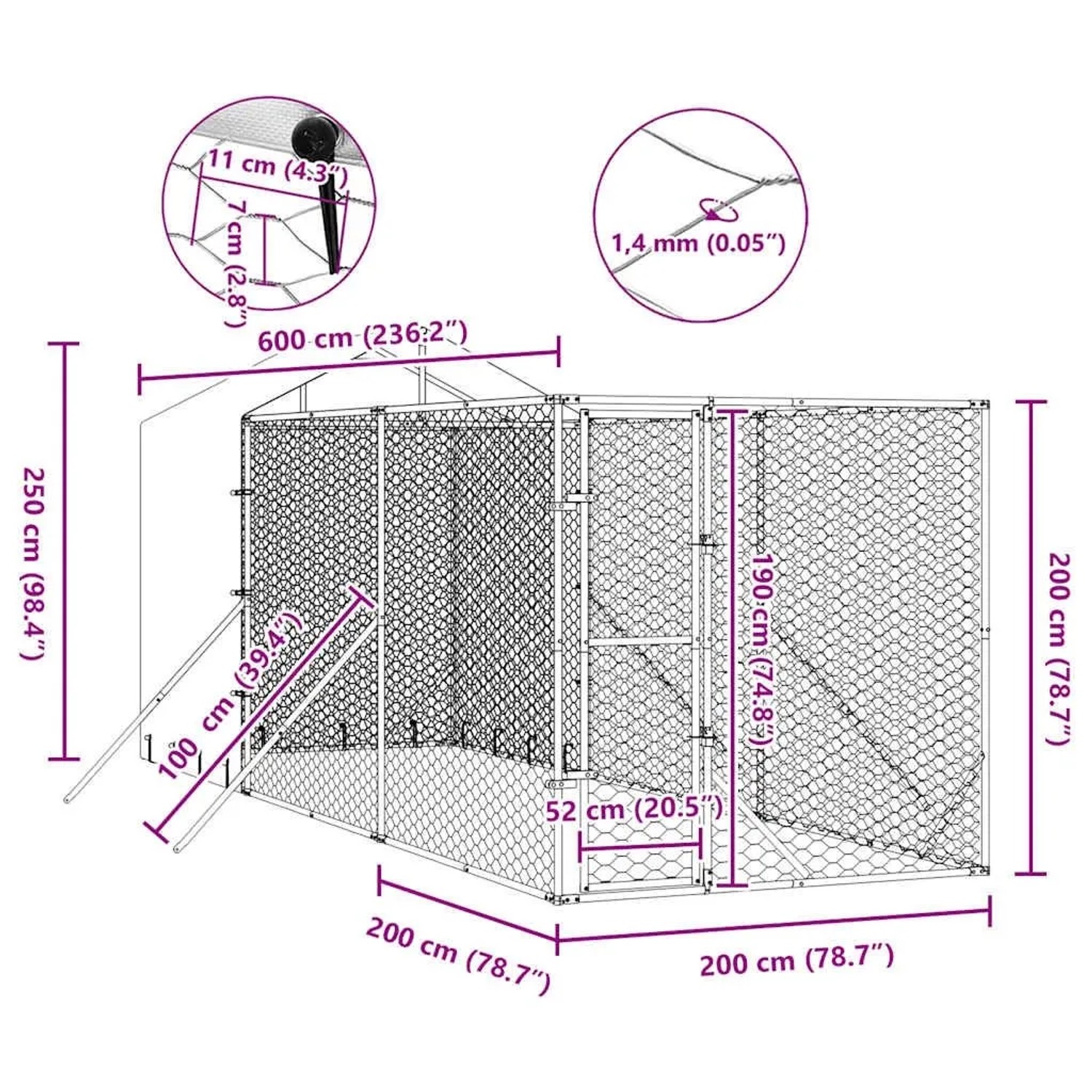 vidaXL Outdoor-Hundezwinger mit Dach Silbern 2x6x2,5m Verzinkter Stahl 3190475_9