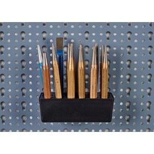 Küpper Systemhalter-Box mit Werkzeugen an Lochwand. Werkzeugaufbewahrung für Ordnung.