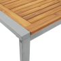 Detailansicht Gartentisch aus Akazienholz und Metall des 7-teiligen Esszimmer-Sets.