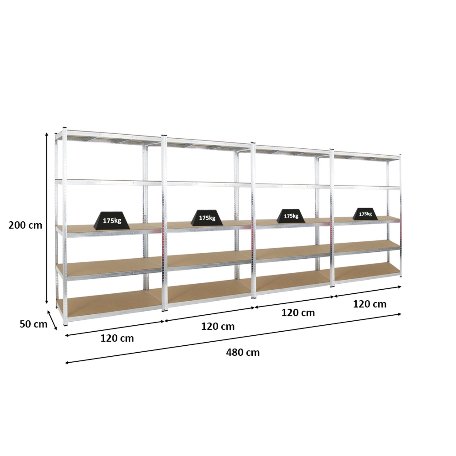 PROREGAL Mega Deal: 4 verzinkte Schwerlastregale Giant Ragnar, 200x120x50cm, je 175kg Fachlast.