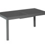 Ausziehbarer Gartentisch Milano, 150/210x90 cm, mit grauer Glasplatte und Graphit Gestell.