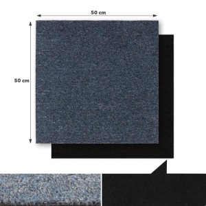 Blaue, selbstliegende Karat Teppichfliese Moskau, 50x50 cm, mit Schlingenflor und rutschhemmender Rückseite.