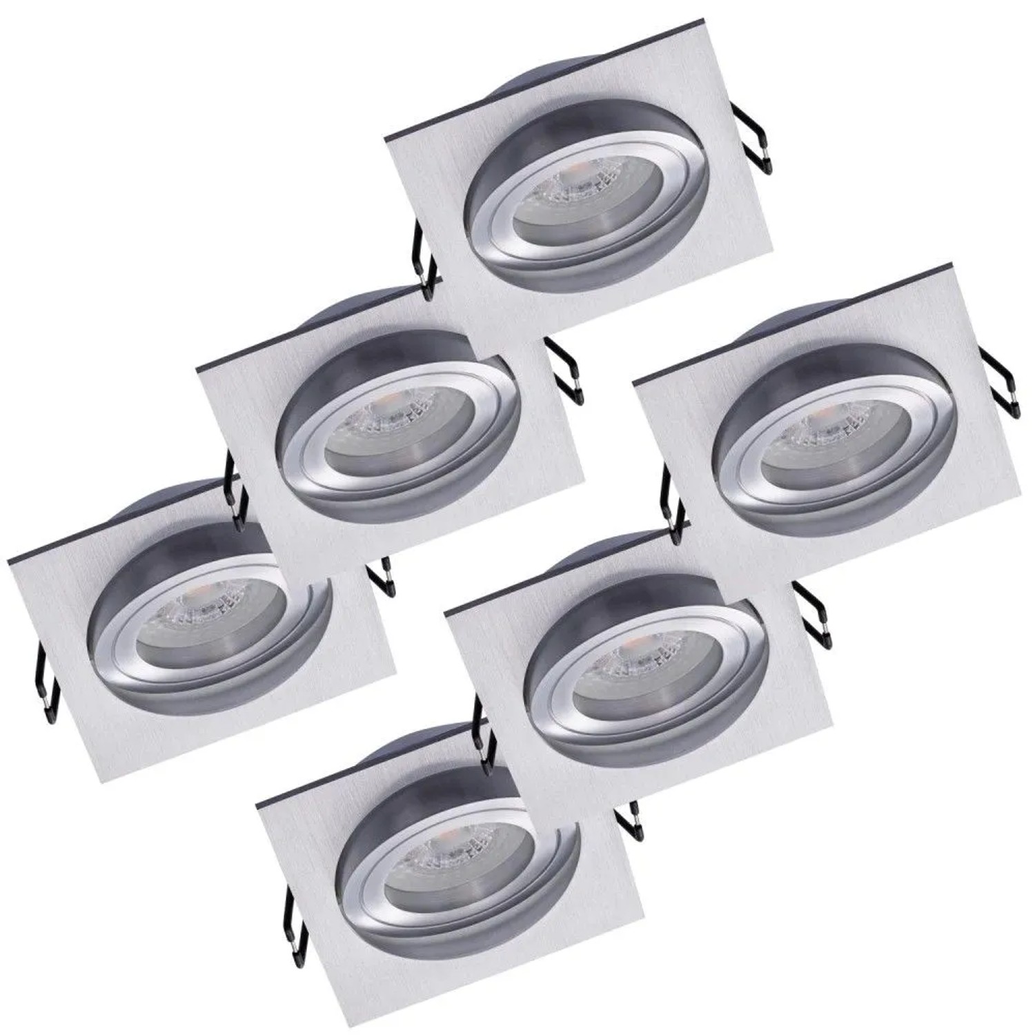 Oktaplex Lyon 6er Set Alu Gebürstet LED-Einbaustrahler Energieklasse A Schwenkbar Eckig Warmweiß 3000K 1,9W 230V Ø 80mm