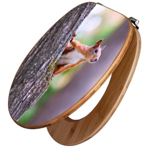 Banjado WC-Sitz aus Bambus mit Eichhörnchen-Motiv. Toilettendeckel aus Holz für Standard-WCs.