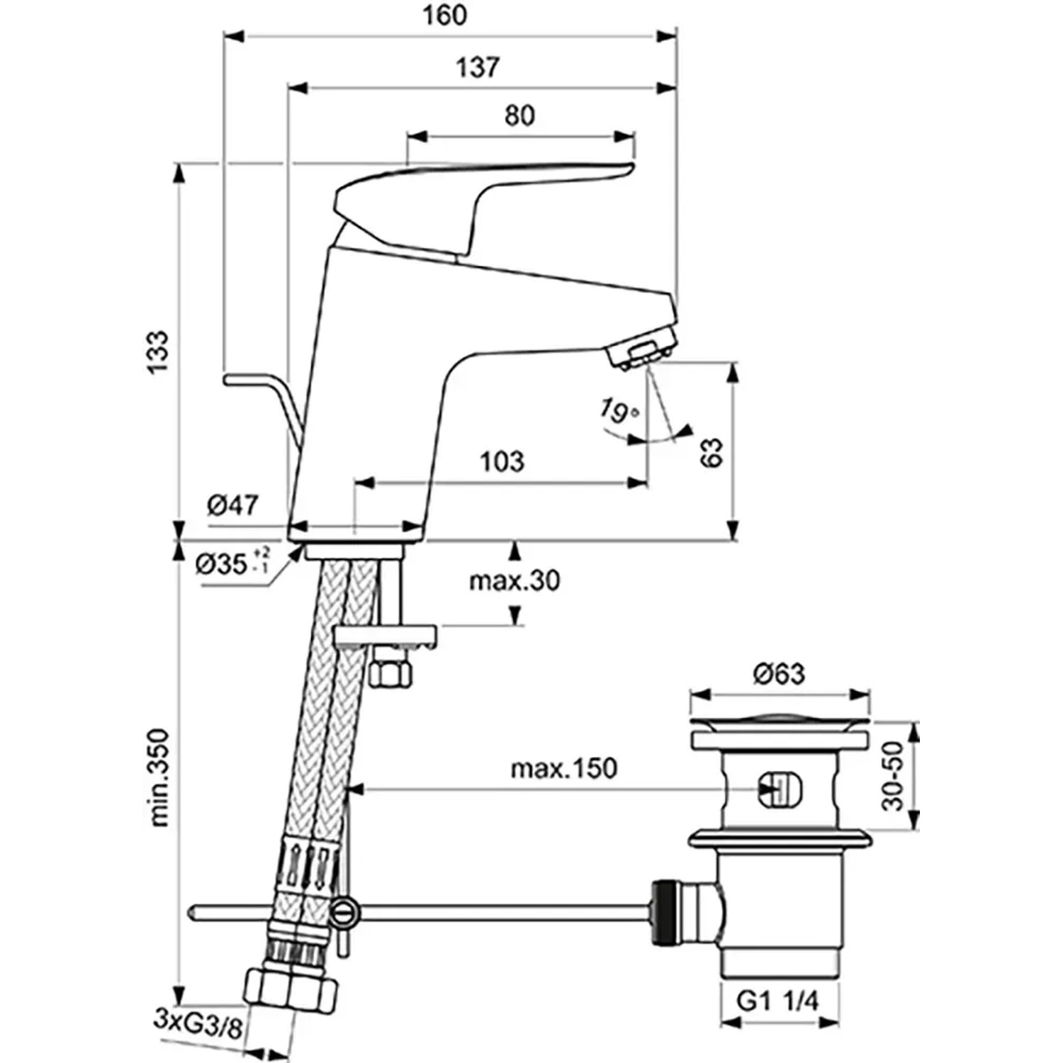 Ideal Standard CeraSprint Waschtischarmatur – Einhebel-Mischbatterie Für Niederdruck, Verchromt, Mit ECO-Funktion
