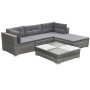 Graues 5-tlg. vidaXL Garten-Lounge-Set aus Rattan mit Kissen und Tisch.