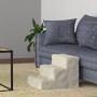 Beige Juskys Haustiertreppe Timmy mit 3 Stufen vor blauem Sofa. Ideal als Hunderampe & Hundetreppe.