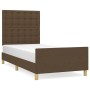 Dunkelbraunes Stoff-Bettgestell 80x200 cm mit gestepptem Kopfteil. Gemütliches Einzelbett für Schlafzimmer.