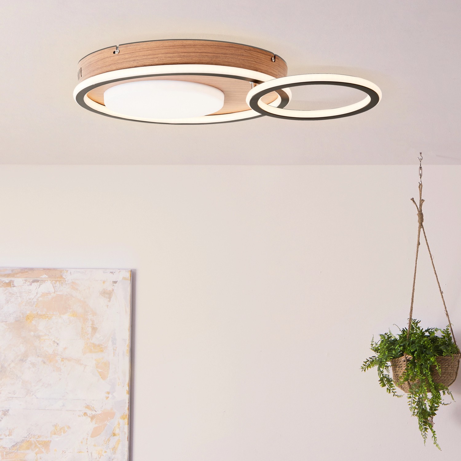 Brilliant LED-Deckenleuchte Karney 57 cm x 40 cm Schwarz und Holz kaufen  bei OBI | Deckenlampen