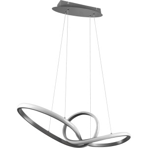 Moderne LED-Pendelleuchte Sansa, 28W, Nickel matt, mit geschwungenem Design und Switch Dimmer.