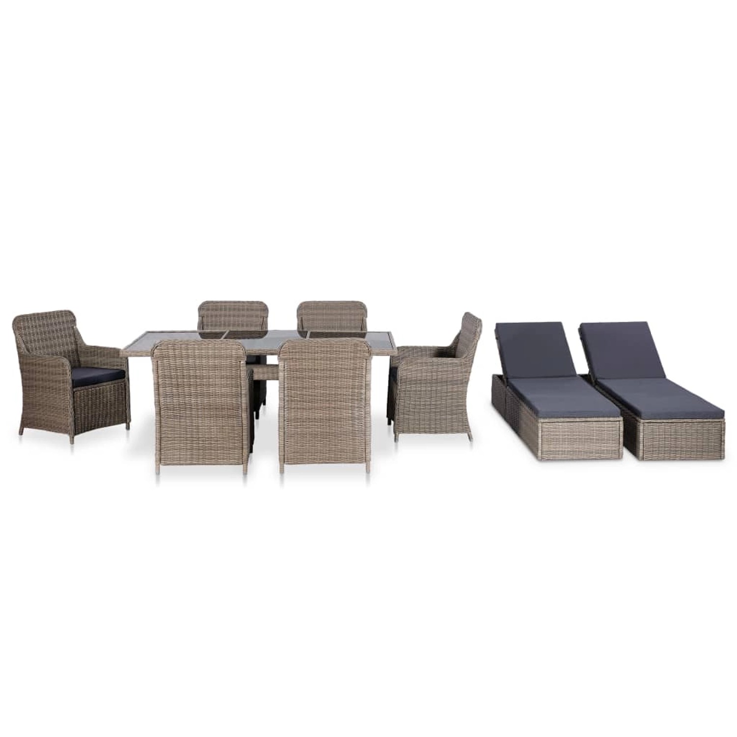 vidaXL 9-tlg Garten-Essgruppe Poly Rattan Braun Modell 2