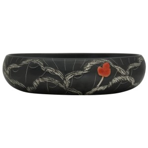 vidaXL Aufsatzwaschbecken Schwarz Oval 59x40x15 cm Keramik 155082