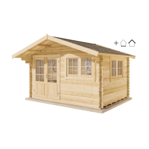 Alpholz Gartenhaus Set Gabriel 438x367cm Naturbelassen 28mm Wandstärke inkl. Boden & Dacheindeckung