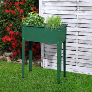 Grünes Floraworld Hochbeet Season, 60x30x80 cm, bepflanzt mit Kräutern, im Garten.