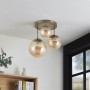 Moderne Lindby Deckenlampe Teeja mit 3 creme-farbenen Glaskugeln für Wohnzimmer.