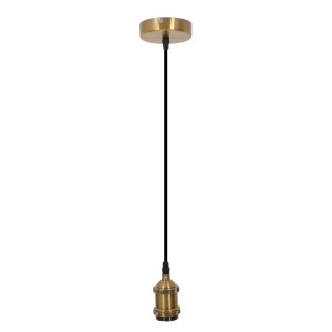 Näve Pendelleuchte Alfa mit Textilkabel, goldene Fassung und schwarzem Kabel.