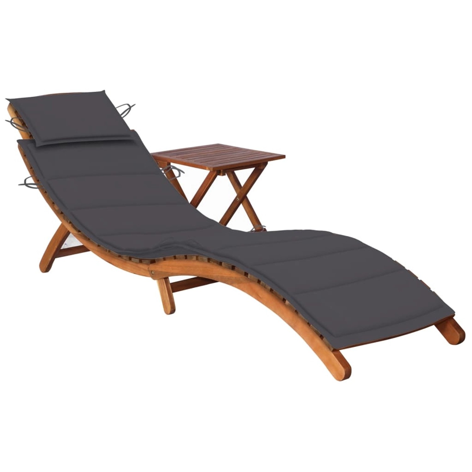 Thumbnail - vidaXL Sonnenliege mit Tisch und Auflage Massivholz Akazie Polsterfarbe Anthrazit