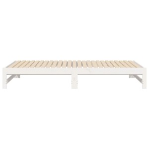 Weißes vidaXL Tagesbett ausziehbar aus Kiefernholz mit Lattenrost für Matratzen 90x200 cm.