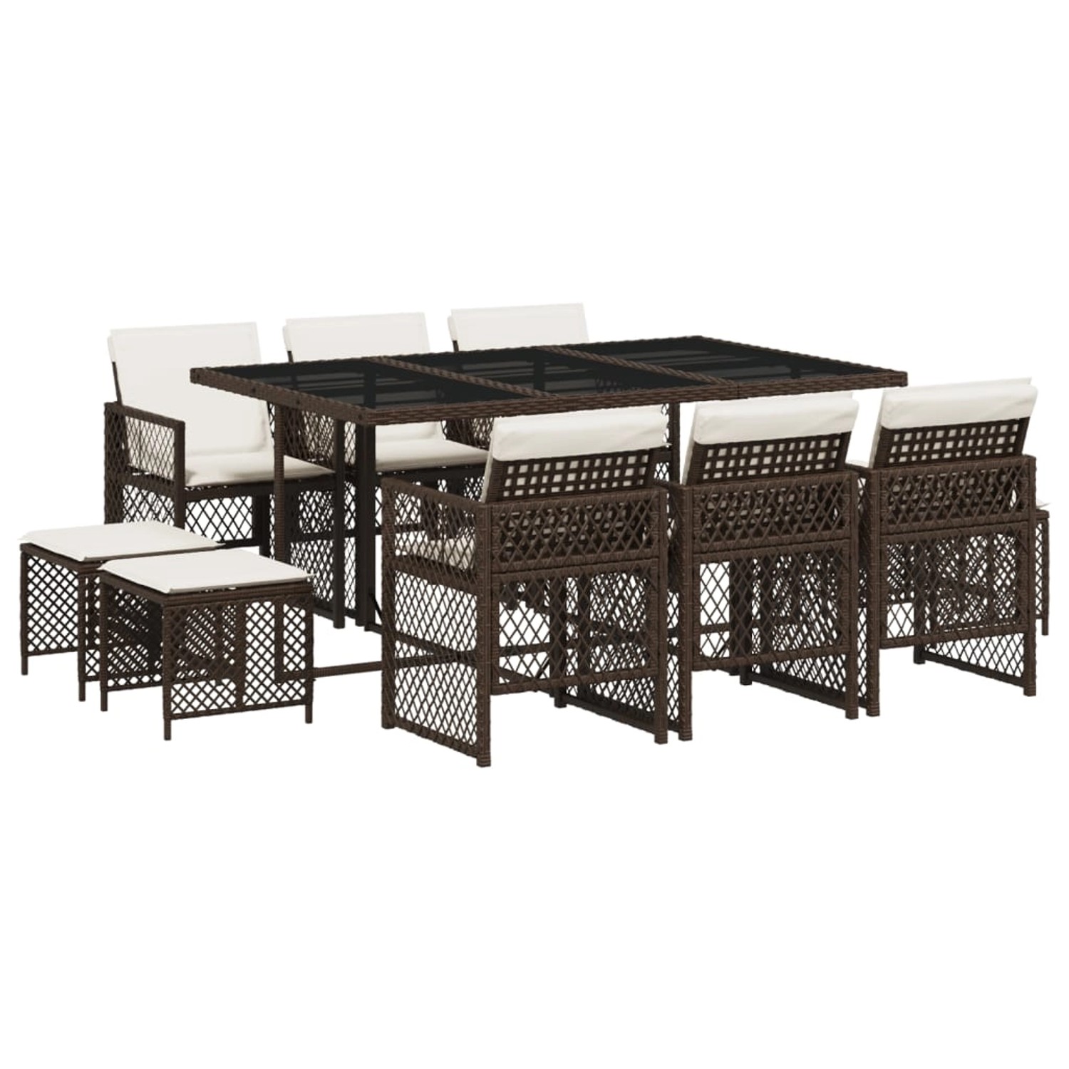 vidaXL 11-Tlg Garten-Essgruppe mit Kissen Braun Poly Rattan 3210789 günstig online kaufen