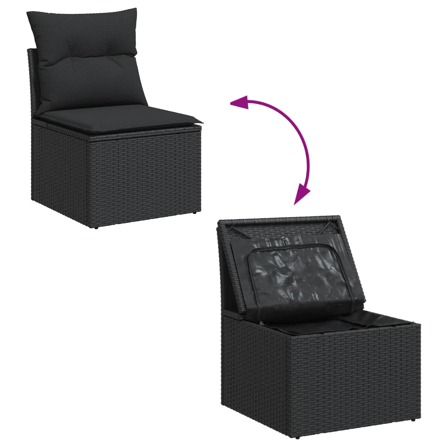 vidaXL Gartenmöbel Set, 8-teilig, schwarz, Poly Rattan, mit Stauraumfunktion.