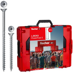 Fischer Schrauben-Box PowerFast II L-Boxx mit 1801 Holzschrauben und Bit-Set.