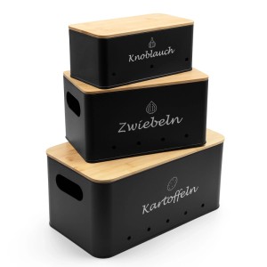 BigDean 3er Set Kartoffel Aufbewahrungsbox Kartoffelbox Mit Bambus Deckel
